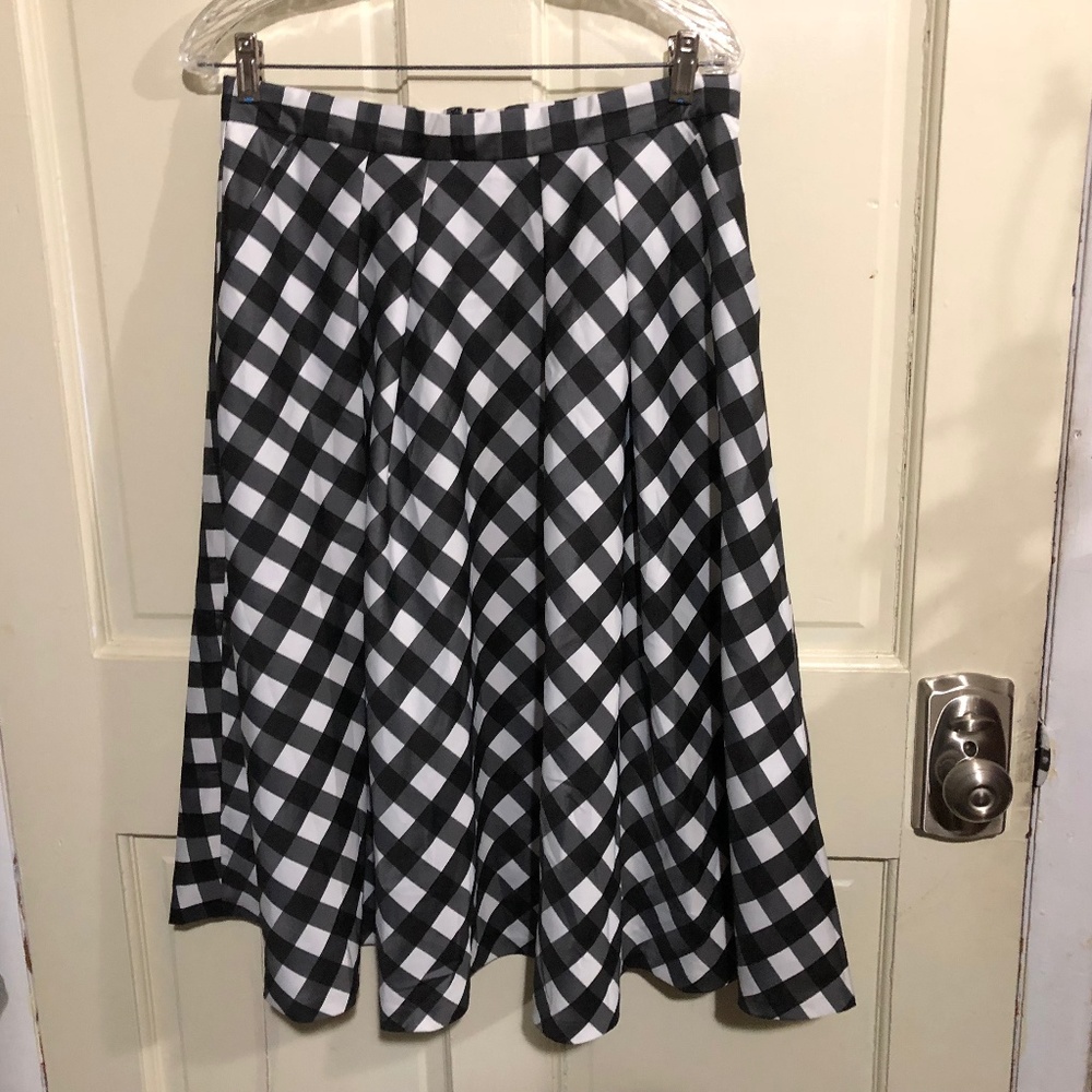 Talbots black white plaid full skirt NEW